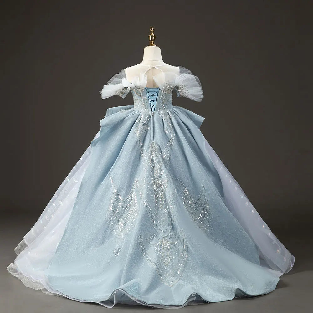 Luxury Sky Blue Flower Girl Dresses with Pearls Beading Princess J014 DreamyVow Luxury Sky Blue Flower Girl Dresses with Pearls Beading Princess J014 DreamyVow