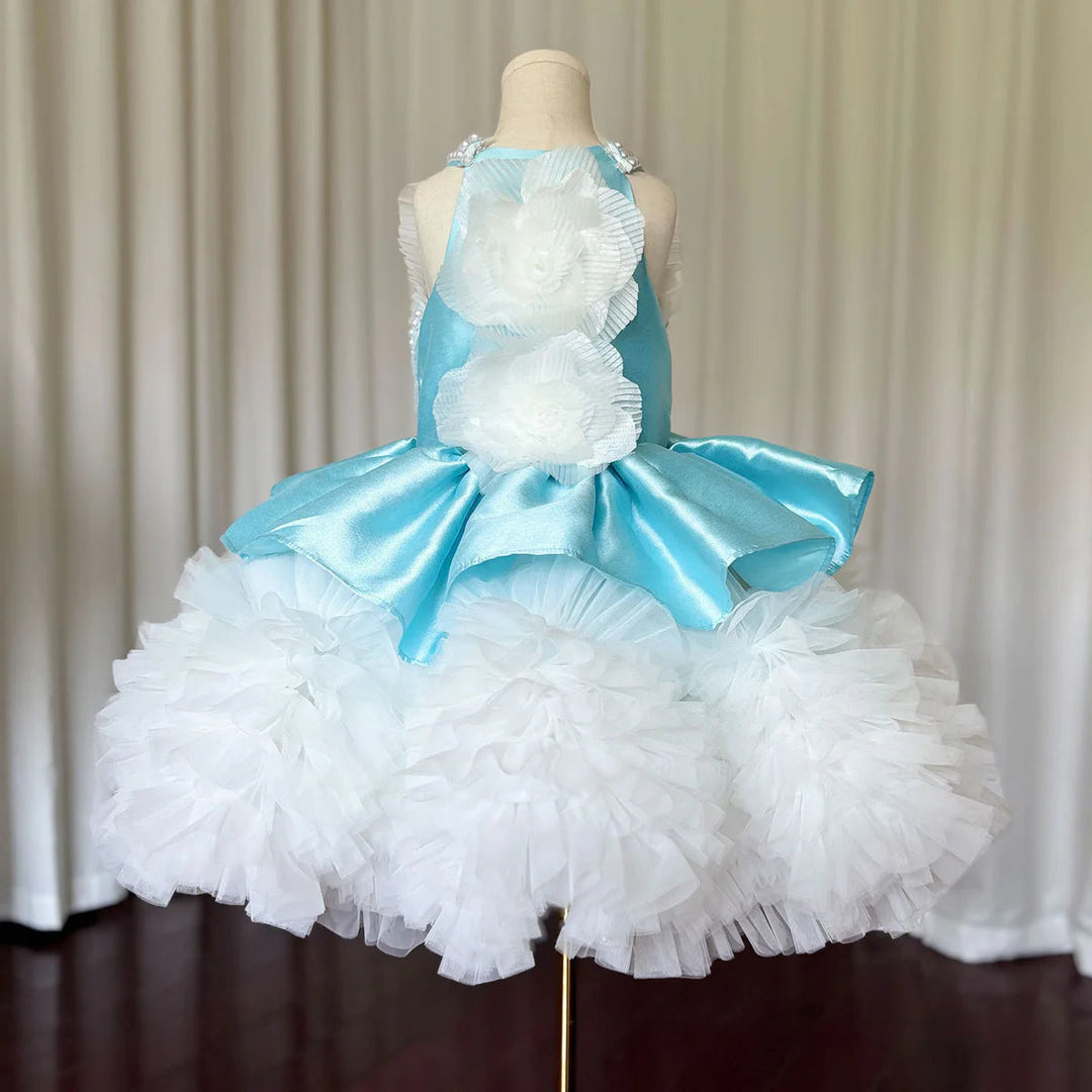 Luxury Sky Blue Girl Dress Pearls Baby Kids Princess Birthday J027 Luxury Sky Blue Girl Dress Pearls Baby Kids Princess Birthday J027