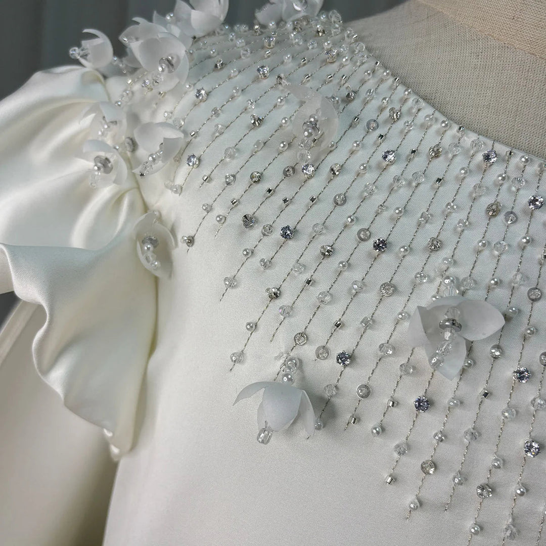 Luxury White Girl Dress Beaded Pearls Satin Princess Kids Wedding J153 DreamyVow Luxury White Girl Dress Beaded Pearls Satin Princess Kids Wedding J153 DreamyVow