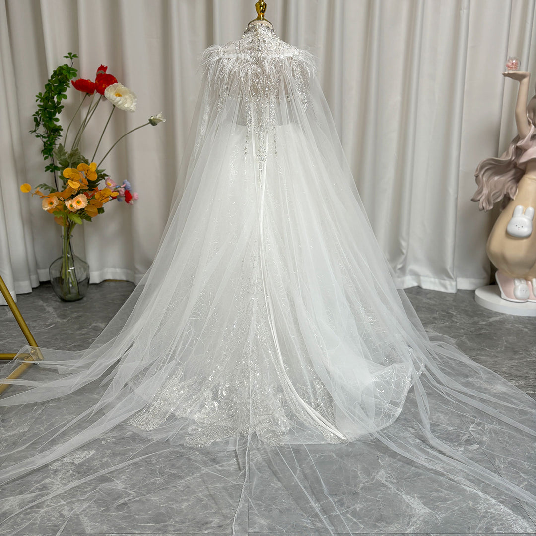 Luxury White Feather Girl Dress with Detachable Cap J124 DreamyVow Luxury White Feather Girl Dress with Detachable Cap J124 DreamyVow