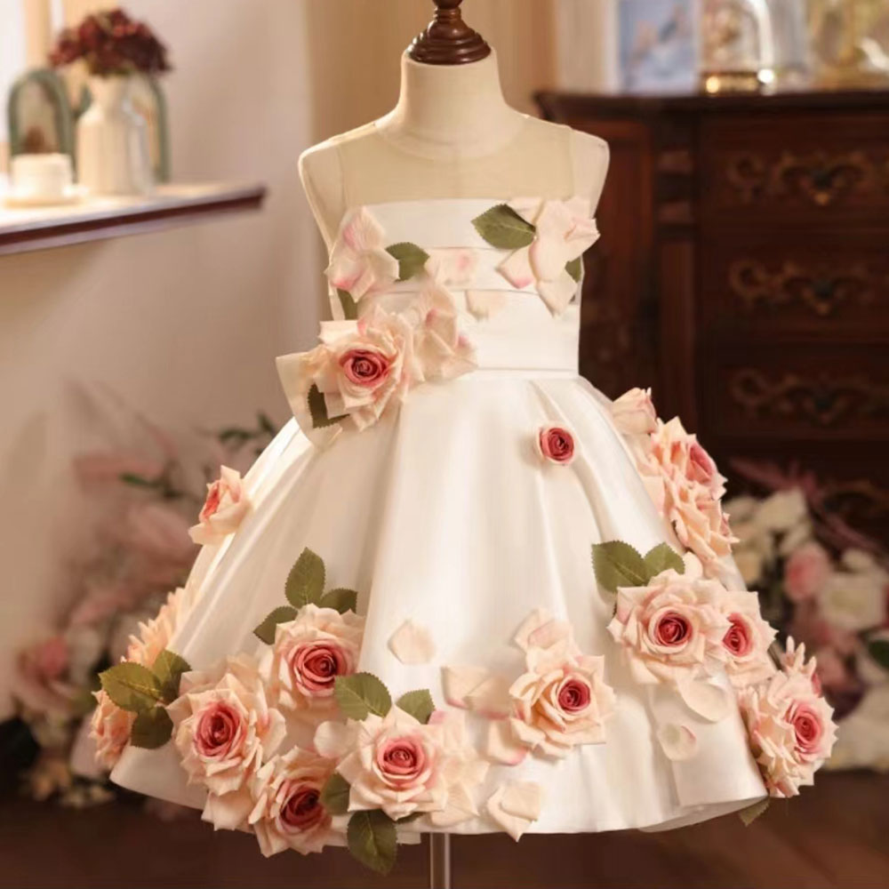 Luxury White Floral Girl Dress Handmade Flowers Princess J203 Luxury White Floral Girl Dress Handmade Flowers Princess J203