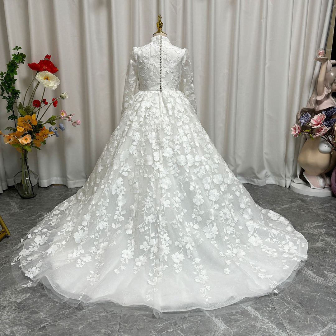 Luxury White Girl Dress 3D Flowers Princess Dubai Kids J293 – DreamyVow