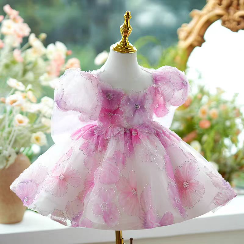 Pink Girl Princess Dress Knee Length for 1st Birthday J409 DreamyVow Pink Girl Princess Dress Knee Length for 1st Birthday J409 DreamyVow