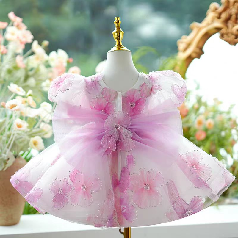 Pink Girl Princess Dress Knee Length for 1st Birthday J409 Pink A / child-2 Pink Girl Princess Dress Knee Length for 1st Birthday J409 Pink A / child-2