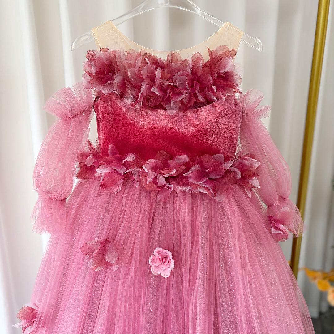Pink Long Sleeve Girl Birthday Pageant Party Dress J350, Pink / child-12