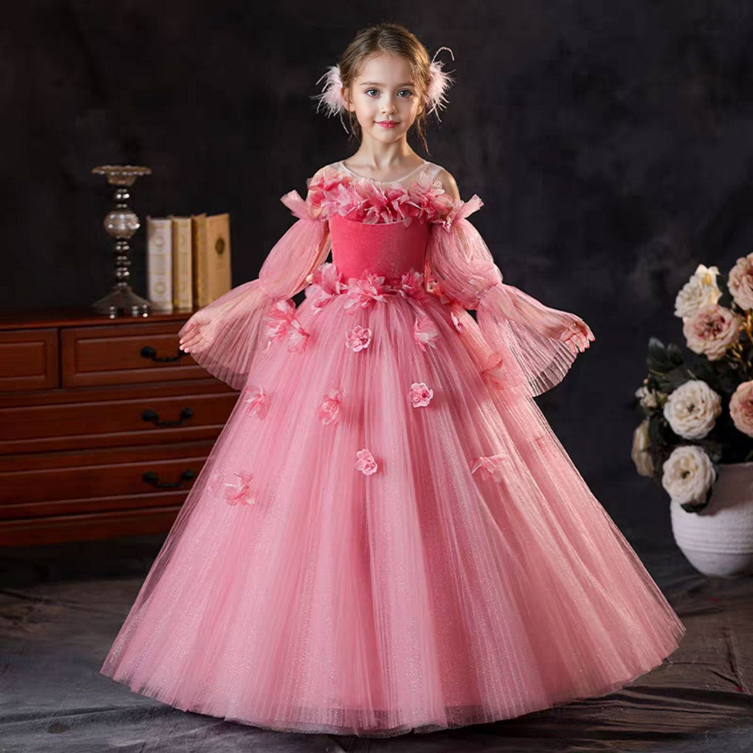 Pink Long Sleeve Girl Birthday Pageant Party Dress J350 Mom / child-10