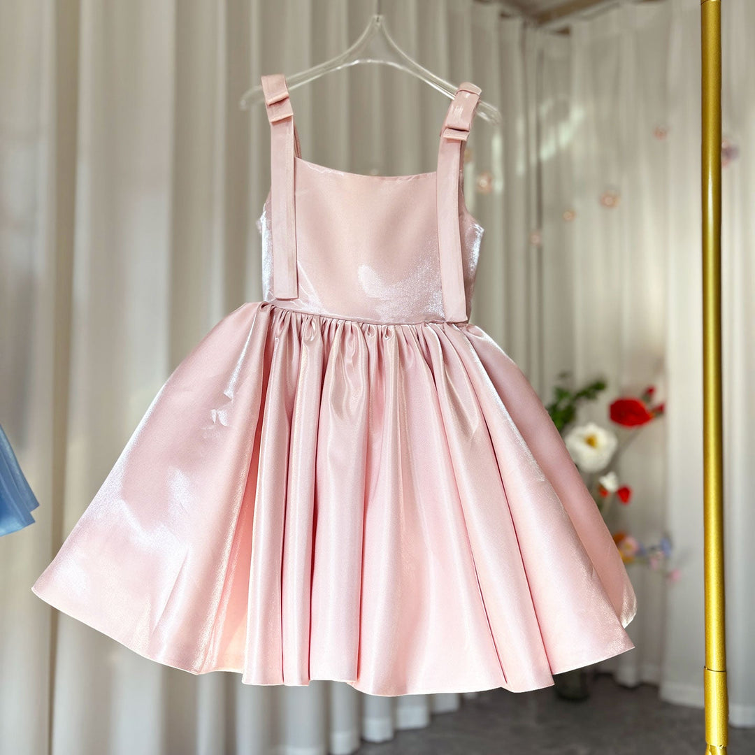Pink Puffy Square Collar Satin Birthday Party Girl Dress J226 DreamyVow Pink Puffy Square Collar Satin Birthday Party Girl Dress J226 DreamyVow