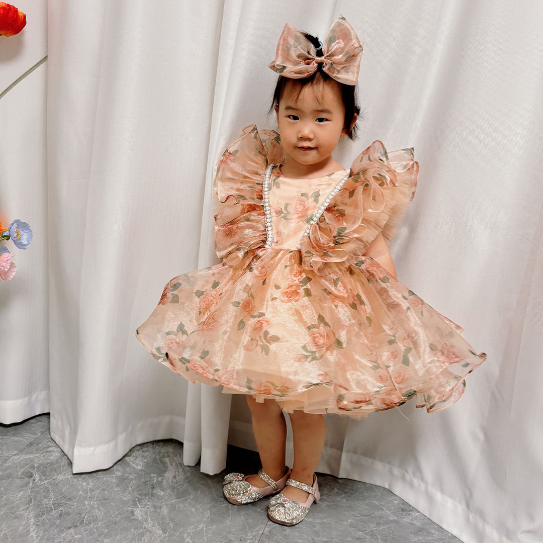 Puffy Sleeve Champagne Baby Knee Length Girl Dress J225 Puffy Sleeve Champagne Baby Knee Length Girl Dress J225