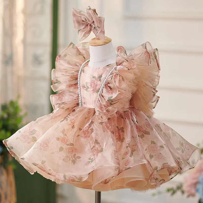 Puffy Sleeve Champagne Baby Knee Length Girl Dress J225 – DreamyVow