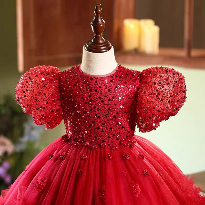 sequin toddler dress Baby Girl Pageant Princess Dresses Toddler Summer Elegant Pink Sequin Bow Birthday Party Dress, Pink / 1-2 Years (90cm)