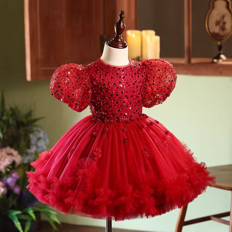 Red Sequins Toddler 1st Birthday Knee Length Party Girl Dress J358, Red / child-3 Red Sequins Toddler 1st Birthday Knee Length Party Girl Dress J358, Red / child-3