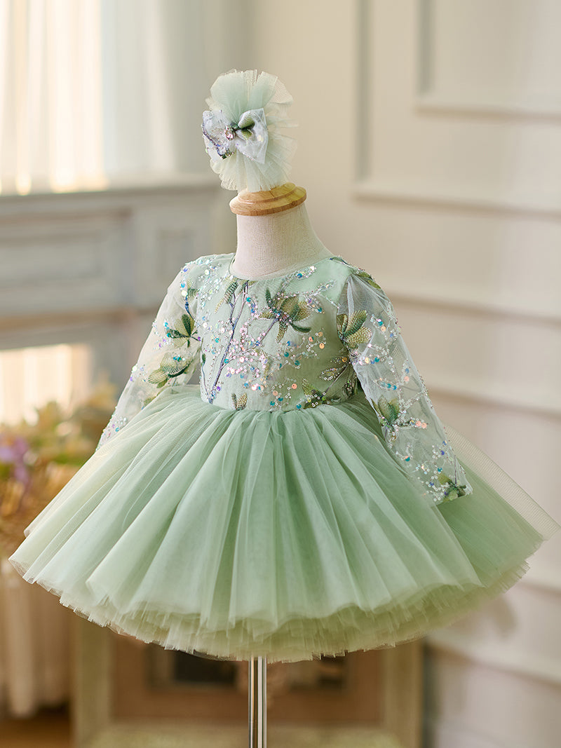 Sage Green Baby Long Sleeve Knee Length Girl Dress J060, Sage Green / 12M Sage Green Baby Long Sleeve Knee Length Girl Dress J060, Sage Green / 12M