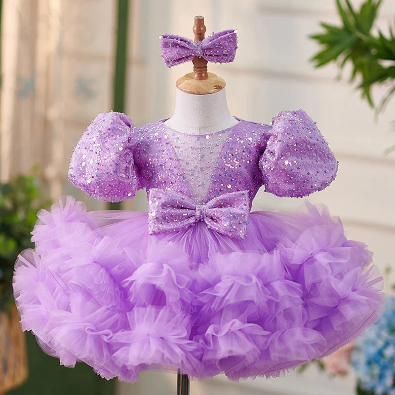 Sequins Lilac Knee Length Princess Flower Girl Dress J286 Lilac / child-3 Sequins Lilac Knee Length Princess Flower Girl Dress J286 Lilac / child-3