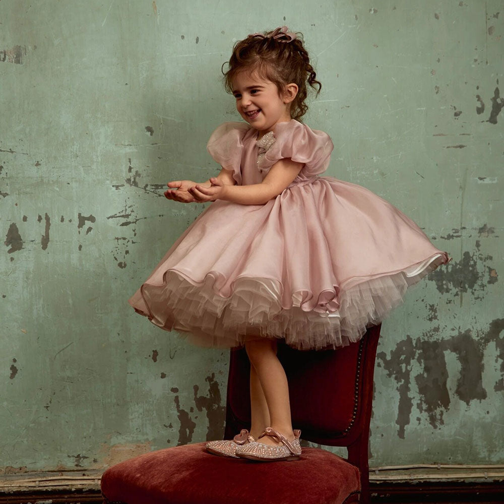 1 Year 1st Birthday Dress Rose Gold Baby Girl Dress Shiny Elegant Dusty Rose Girl Dress With Bow Princess J257 DreamyVow 1 Year 1st Birthday Dress Rose Gold Baby Girl Dress Shiny Elegant Dusty Rose Girl Dress With Bow Princess J257 DreamyVow