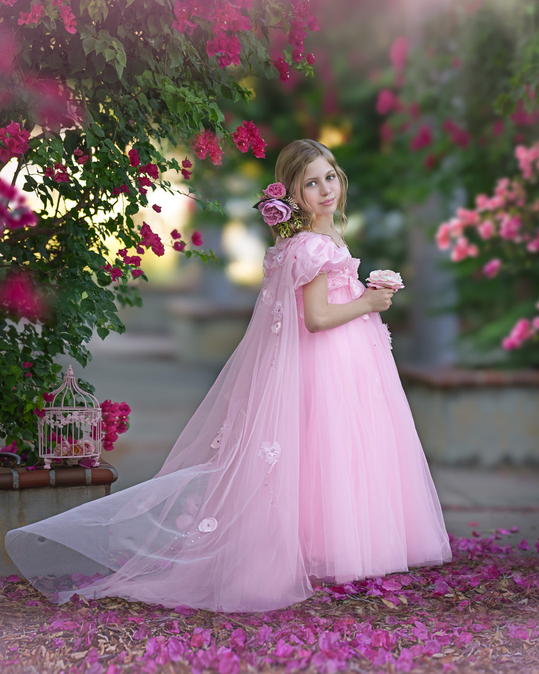 Sky Blue Arabic Flower Girl Dresses Crystal with Cape 3D Flowers J098 DreamyVow Sky Blue Arabic Flower Girl Dresses Crystal with Cape 3D Flowers J098 DreamyVow