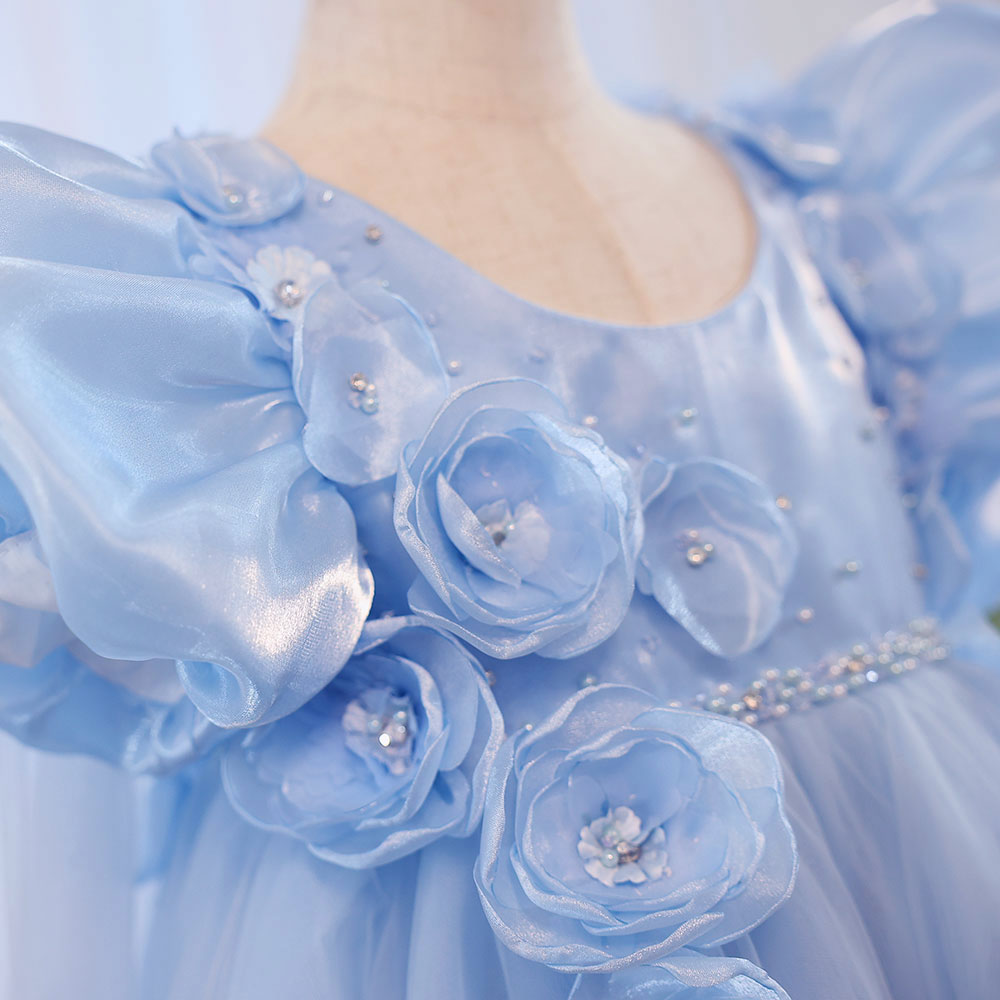 Sky Blue Arabic Flower Girl Dresses Crystal with Cape 3D Flowers J098 Blue / child-6 Sky Blue Arabic Flower Girl Dresses Crystal with Cape 3D Flowers J098 Blue / child-6