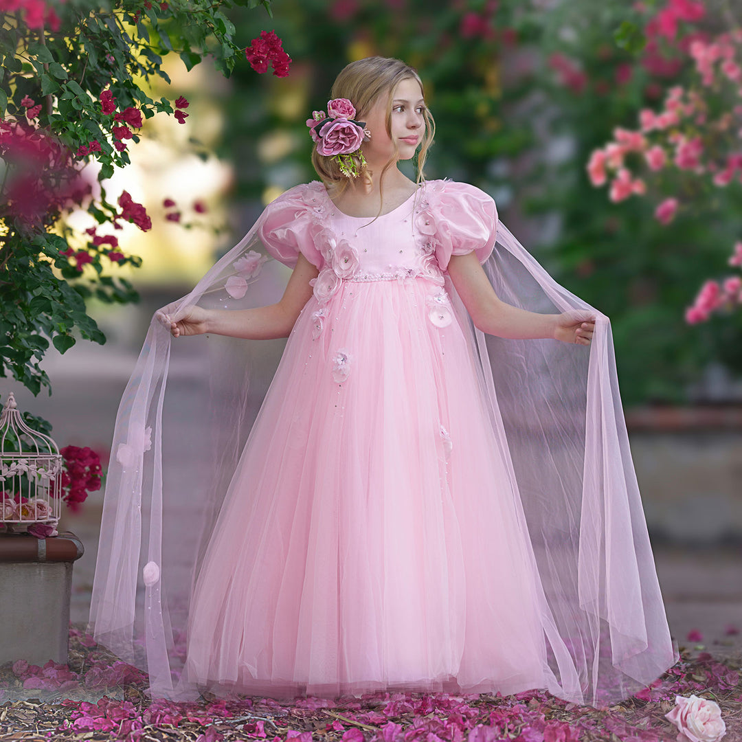 Sky Blue Arabic Flower Girl Dresses Crystal with Cape 3D Flowers J098 DreamyVow Sky Blue Arabic Flower Girl Dresses Crystal with Cape 3D Flowers J098 DreamyVow