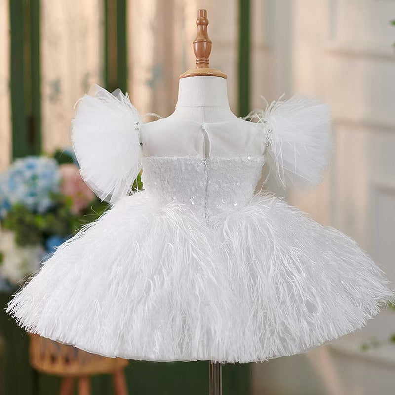 DWhite Knee Length Baby 1st Birthday Girl Dress J304 DWhite Knee Length Baby 1st Birthday Girl Dress J304