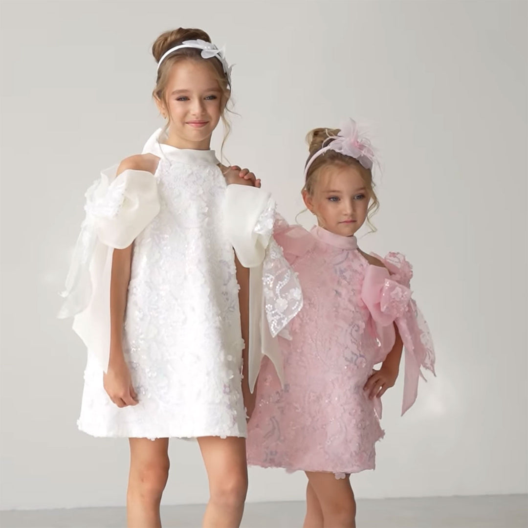 white dresses birthday White Sparkly Girl Bridesmaides Dresses Birthday Party Gown J235 White / child-2