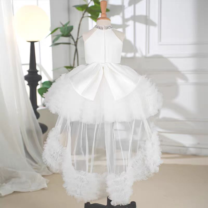 White Tulle Girl Birthday Holiday Dress J342 White Tulle Girl Birthday Holiday Dress J342