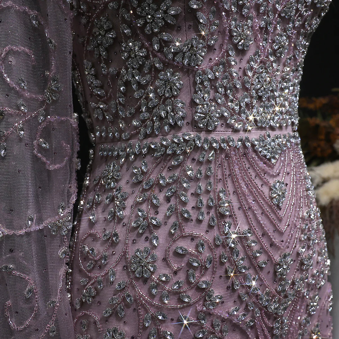 Luxury Pink Crystal Long Sleeve Prom Dress with Neckpiece SS181