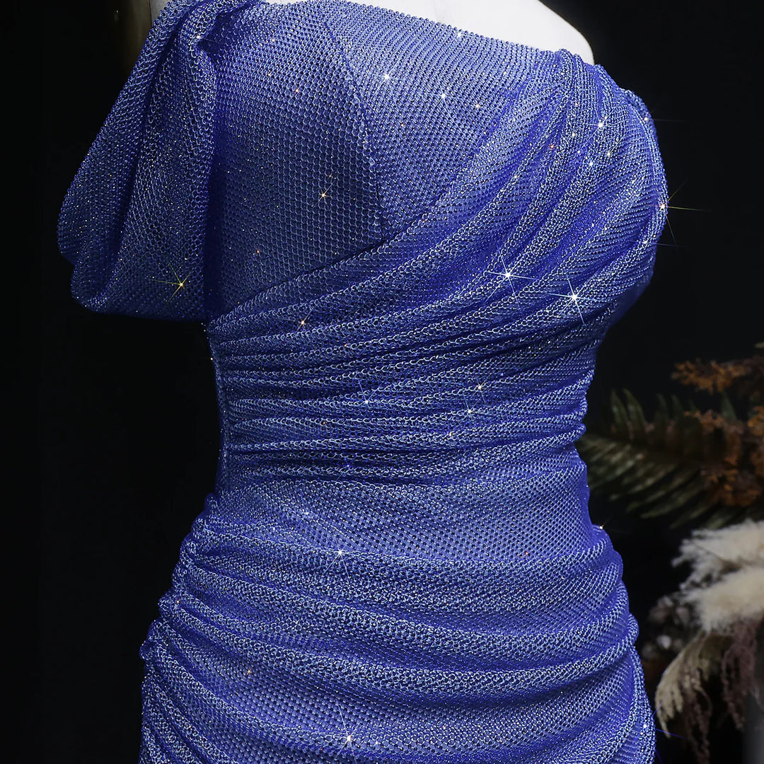 Luxury Blue Off-Shoulder Ruched Prom Dress SS671