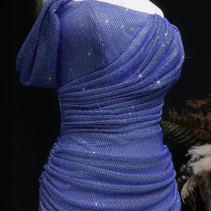 Luxury Blue Off-Shoulder Ruched Prom Dress SS671