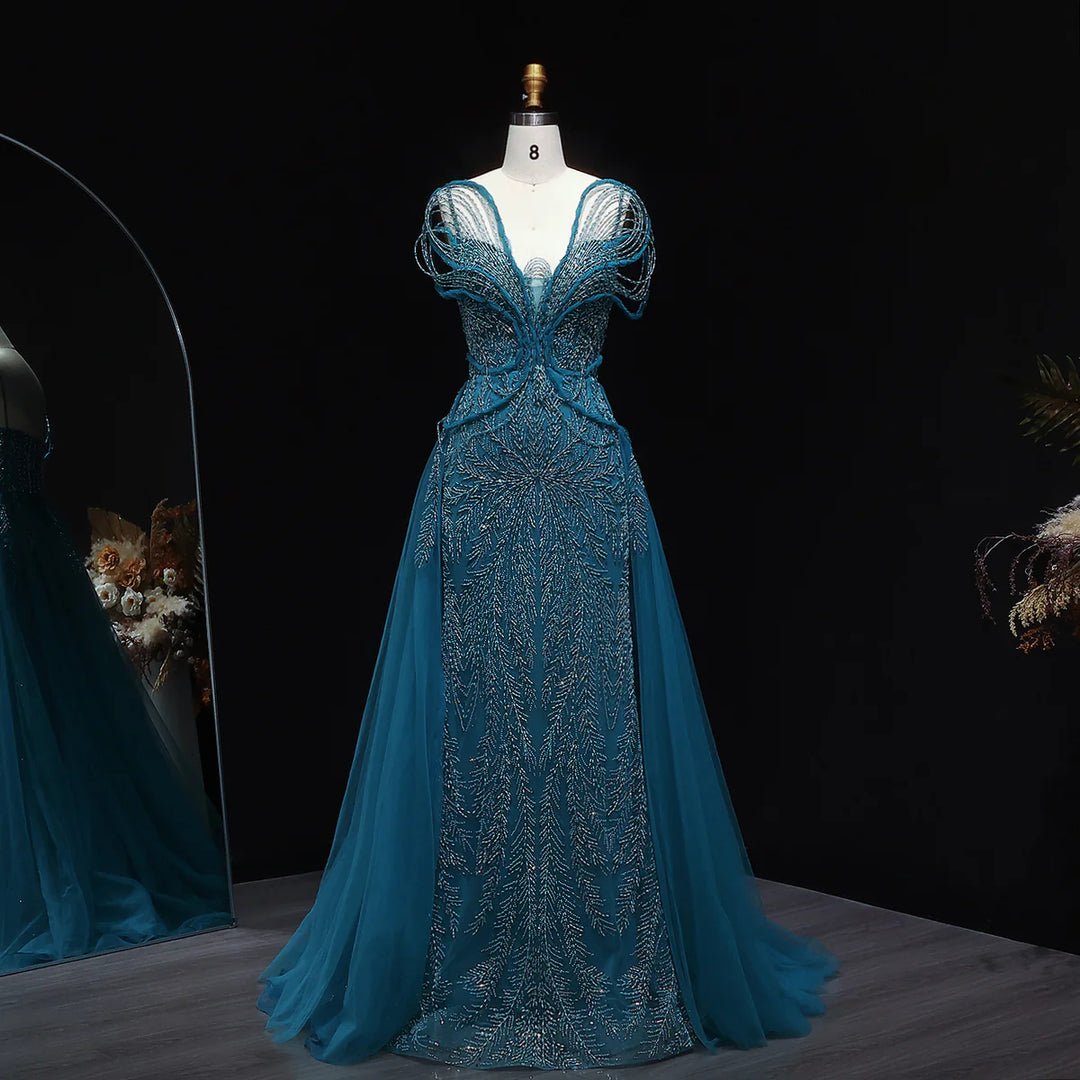 Luxury Pink Crystal Beaded Prom Dress with OverSkirt SS718