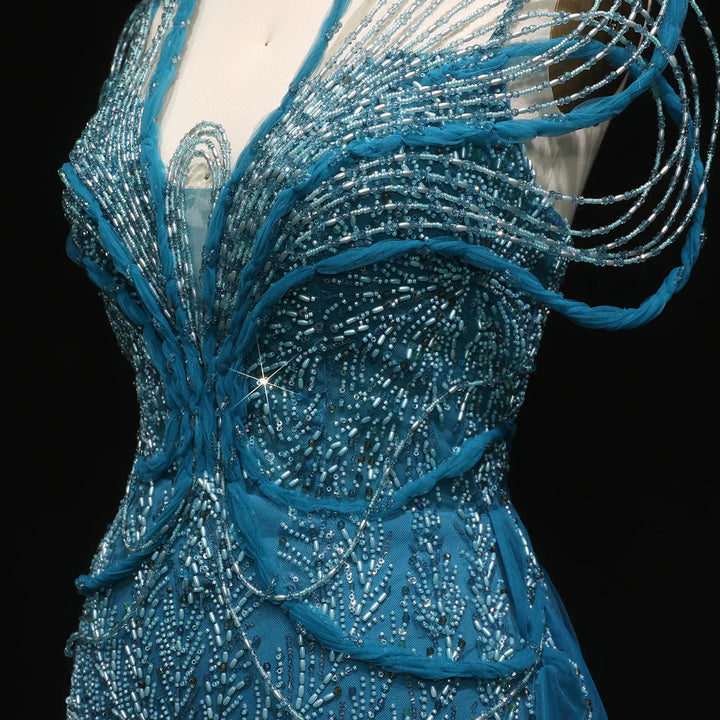 Luxury Pink Crystal Beaded Prom Dress with OverSkirt SS718