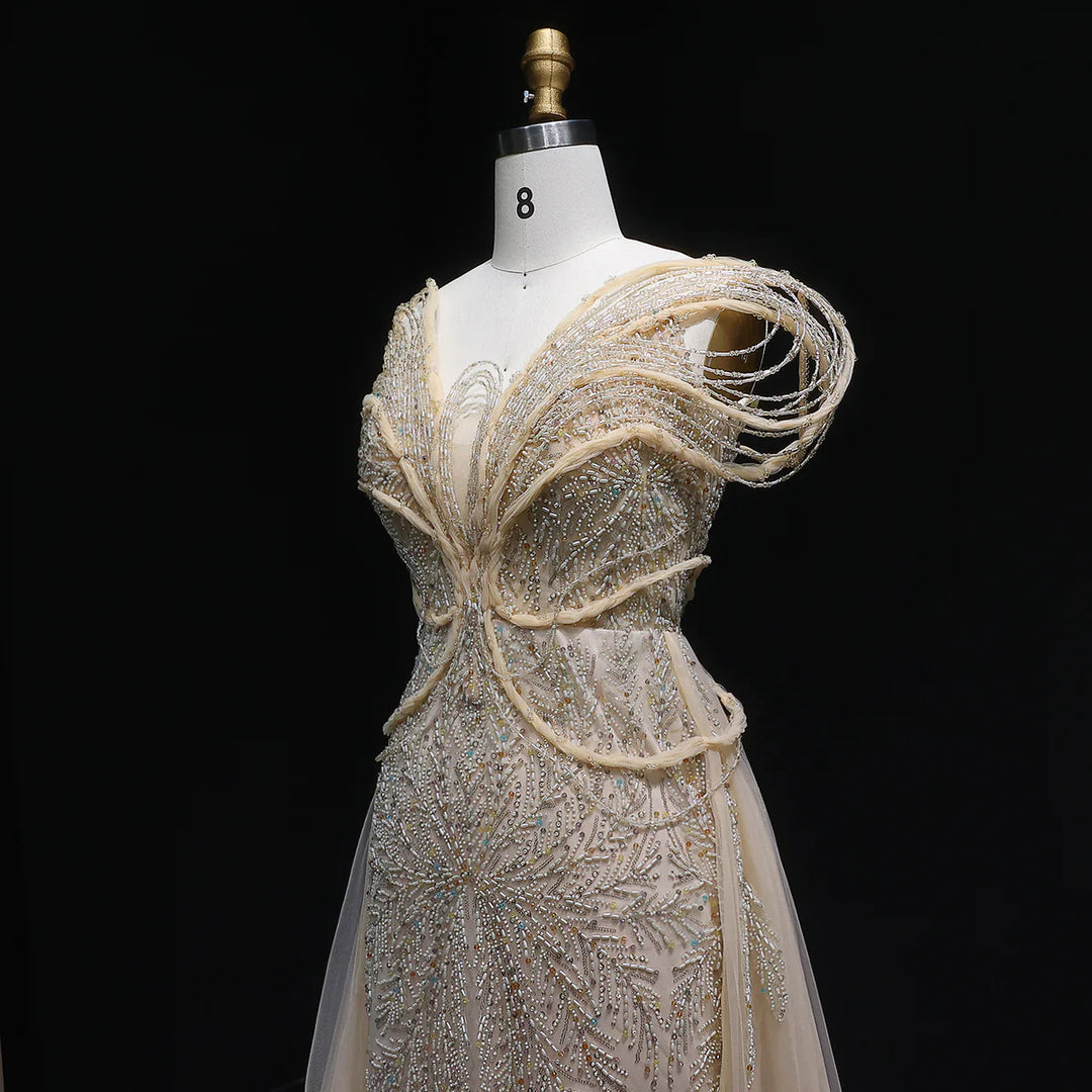 Luxury Pink Crystal Beaded Prom Dress with OverSkirt SS718