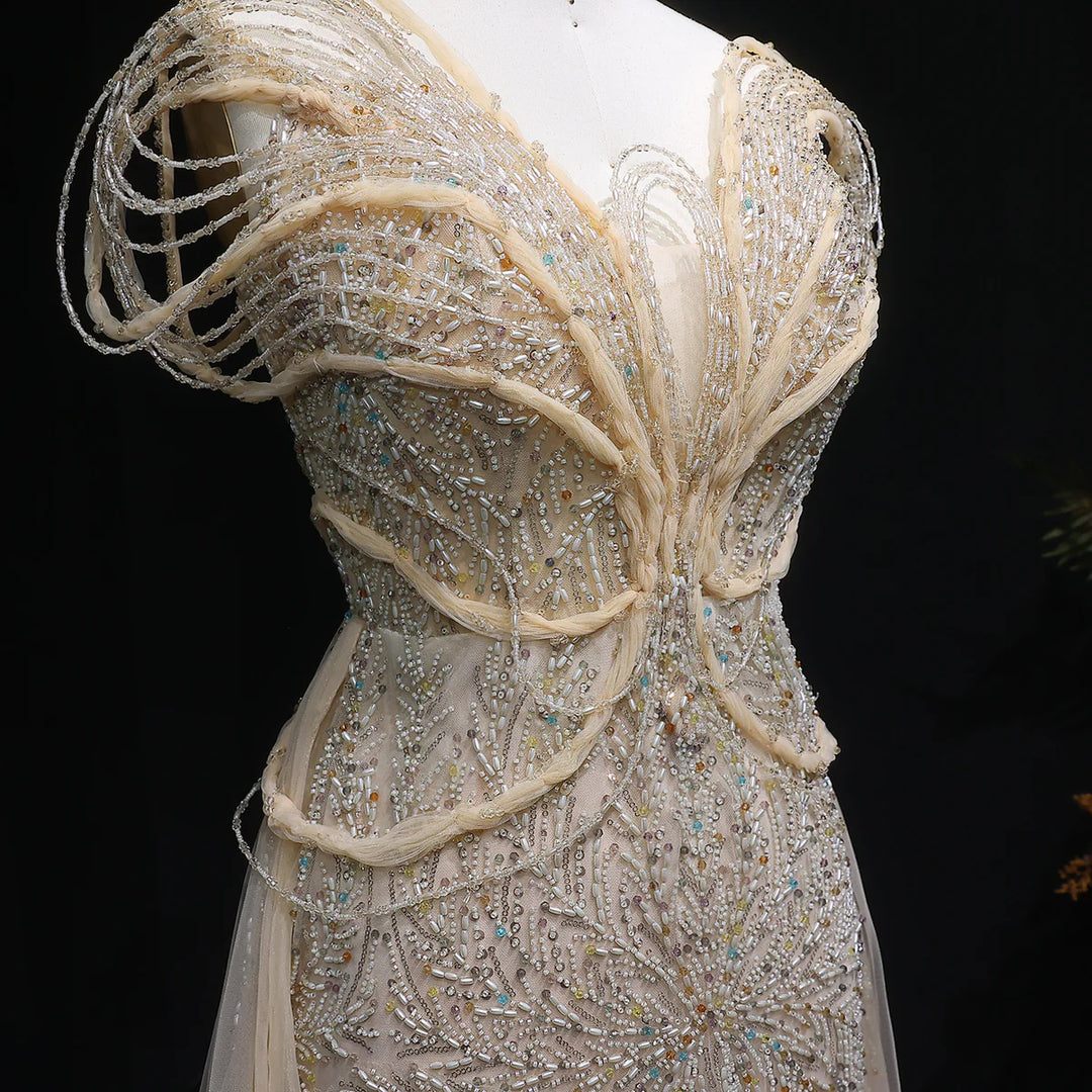 Luxury Pink Crystal Beaded Prom Dress with OverSkirt SS718