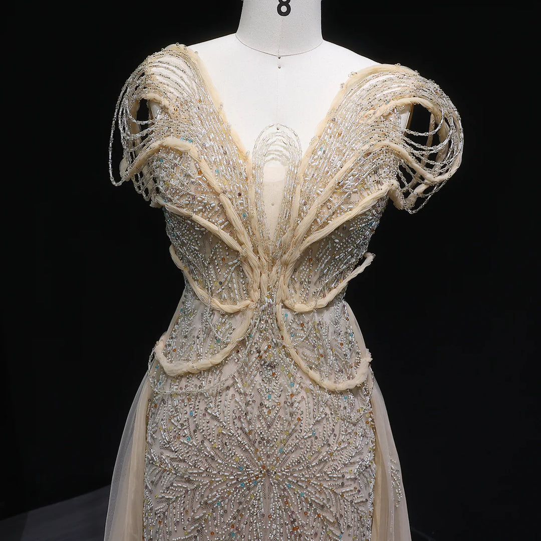 Luxury Pink Crystal Beaded Prom Dress with OverSkirt SS718