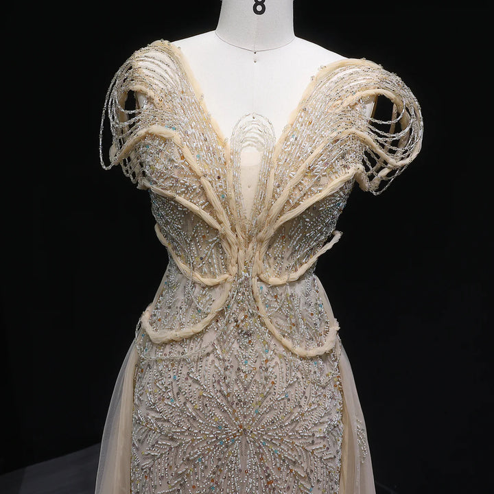 Luxury Pink Crystal Beaded Prom Dress with OverSkirt SS718