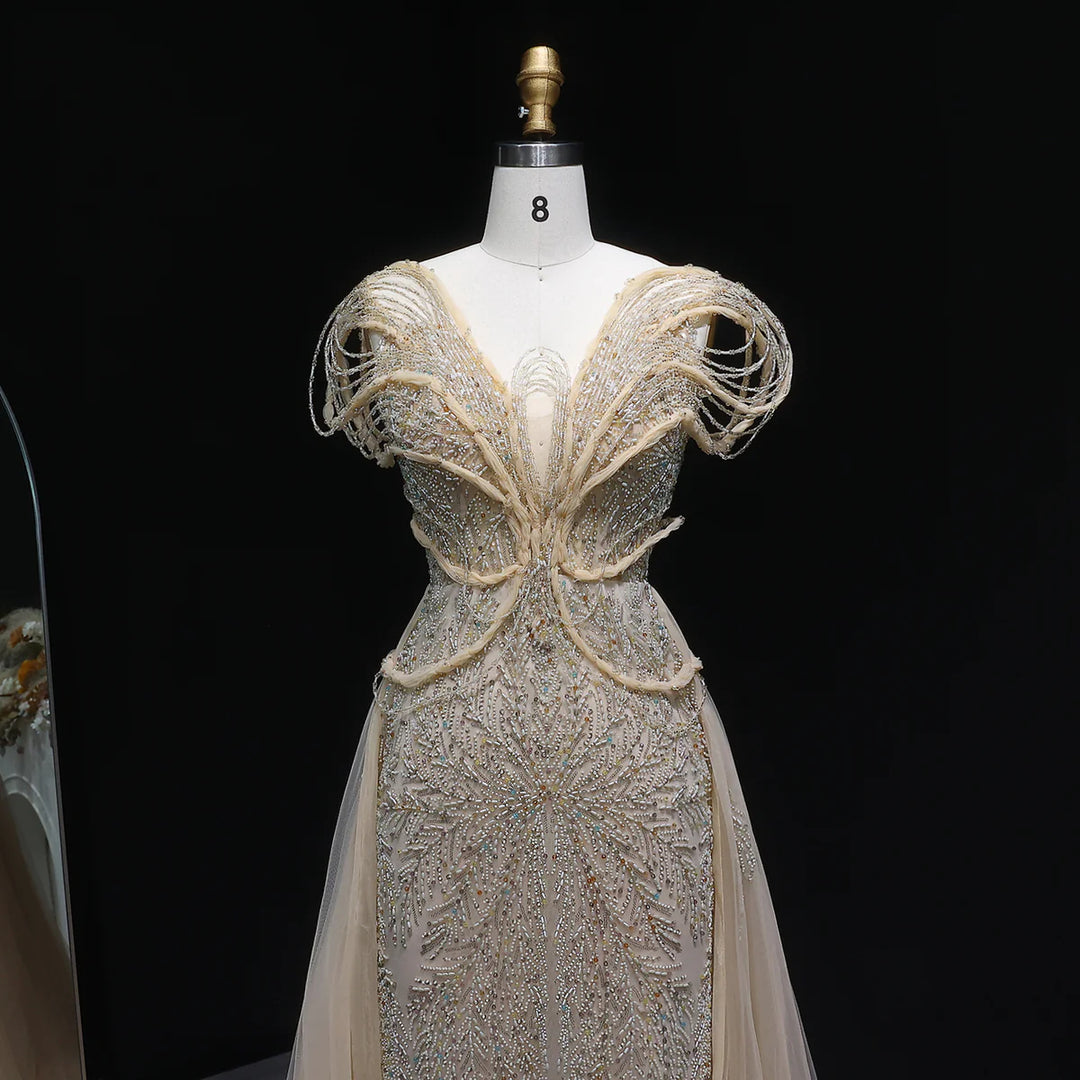 Luxury Pink Crystal Beaded Prom Dress with OverSkirt SS718