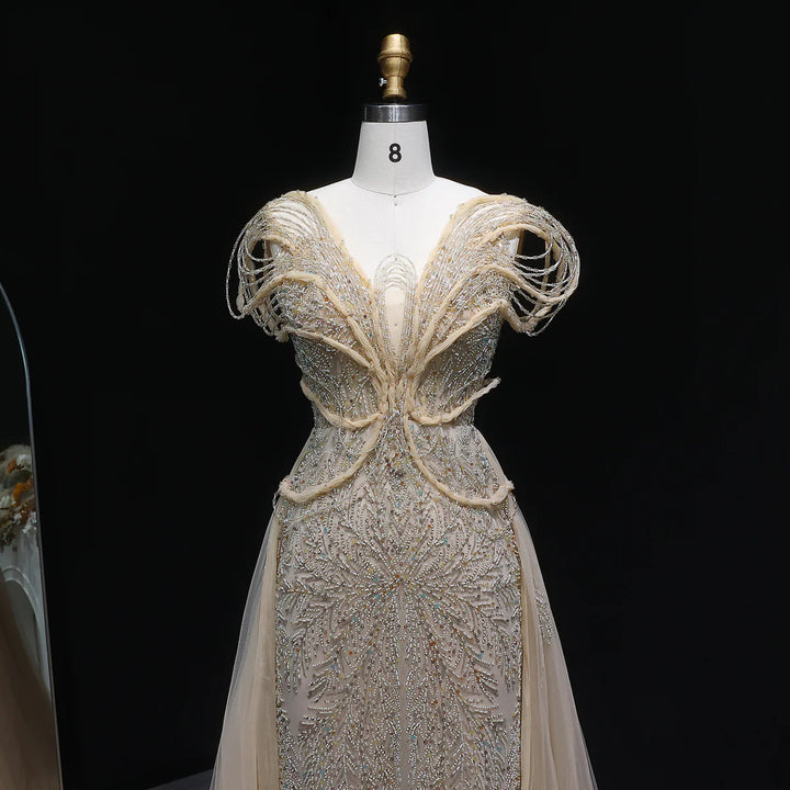 Luxury Pink Crystal Beaded Prom Dress with OverSkirt SS718