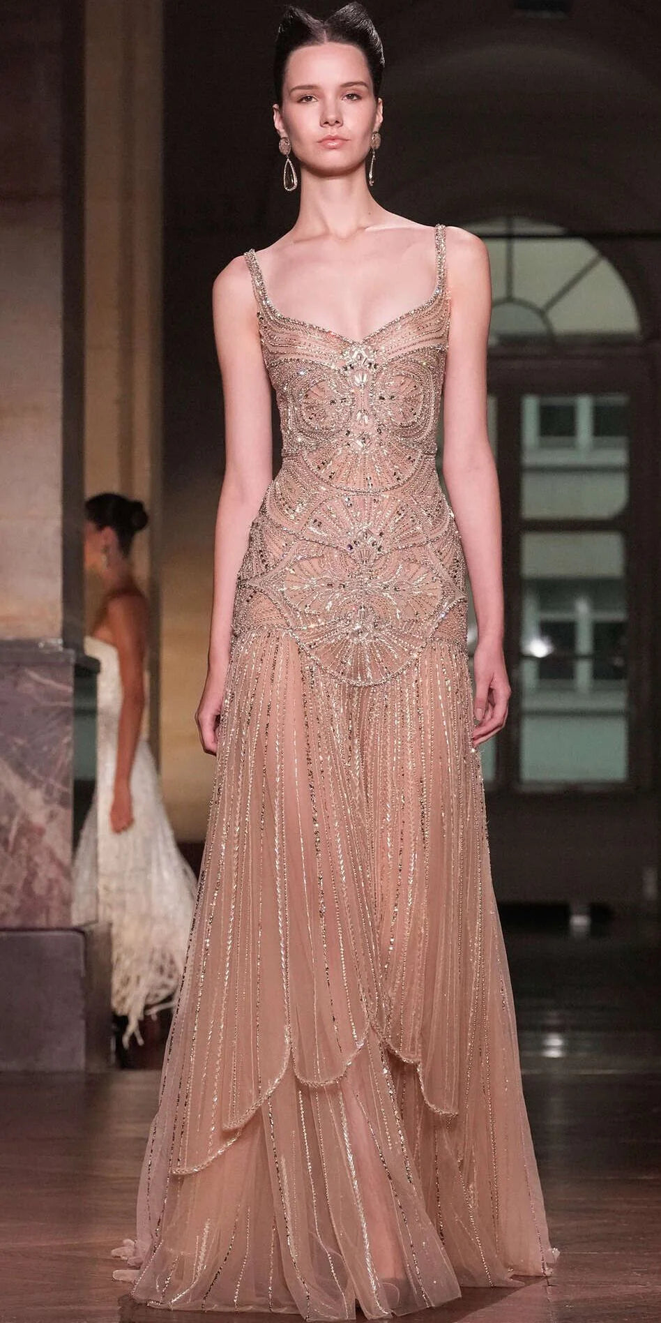 Luxury Champagne Beaded Ruffled Prom Dress SS552