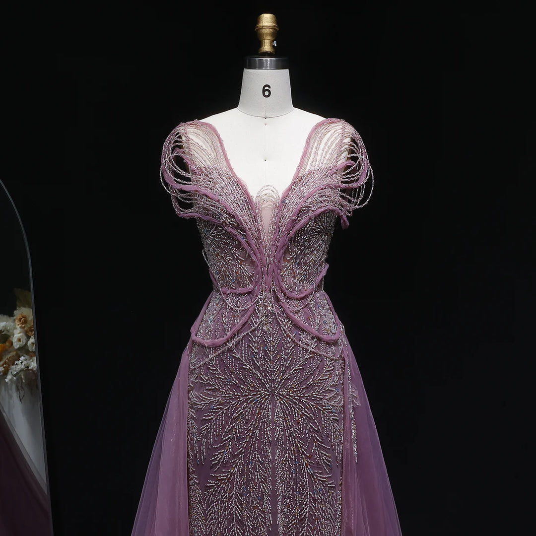 Luxury Pink Crystal Beaded Prom Dress with OverSkirt SS718