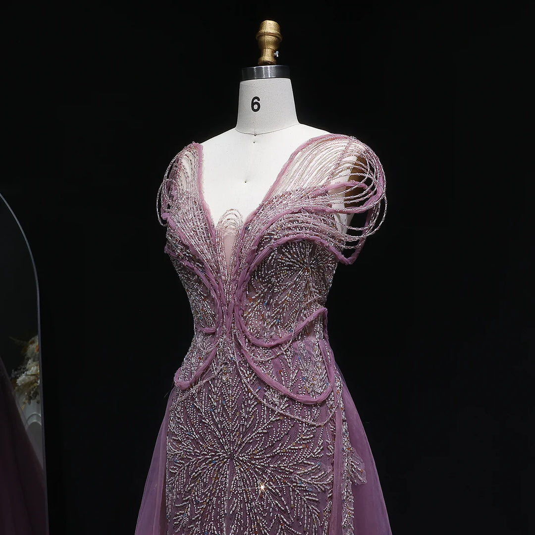 Luxury Pink Crystal Beaded Prom Dress with OverSkirt SS718