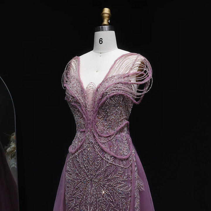 Luxury Pink Crystal Beaded Prom Dress with OverSkirt SS718