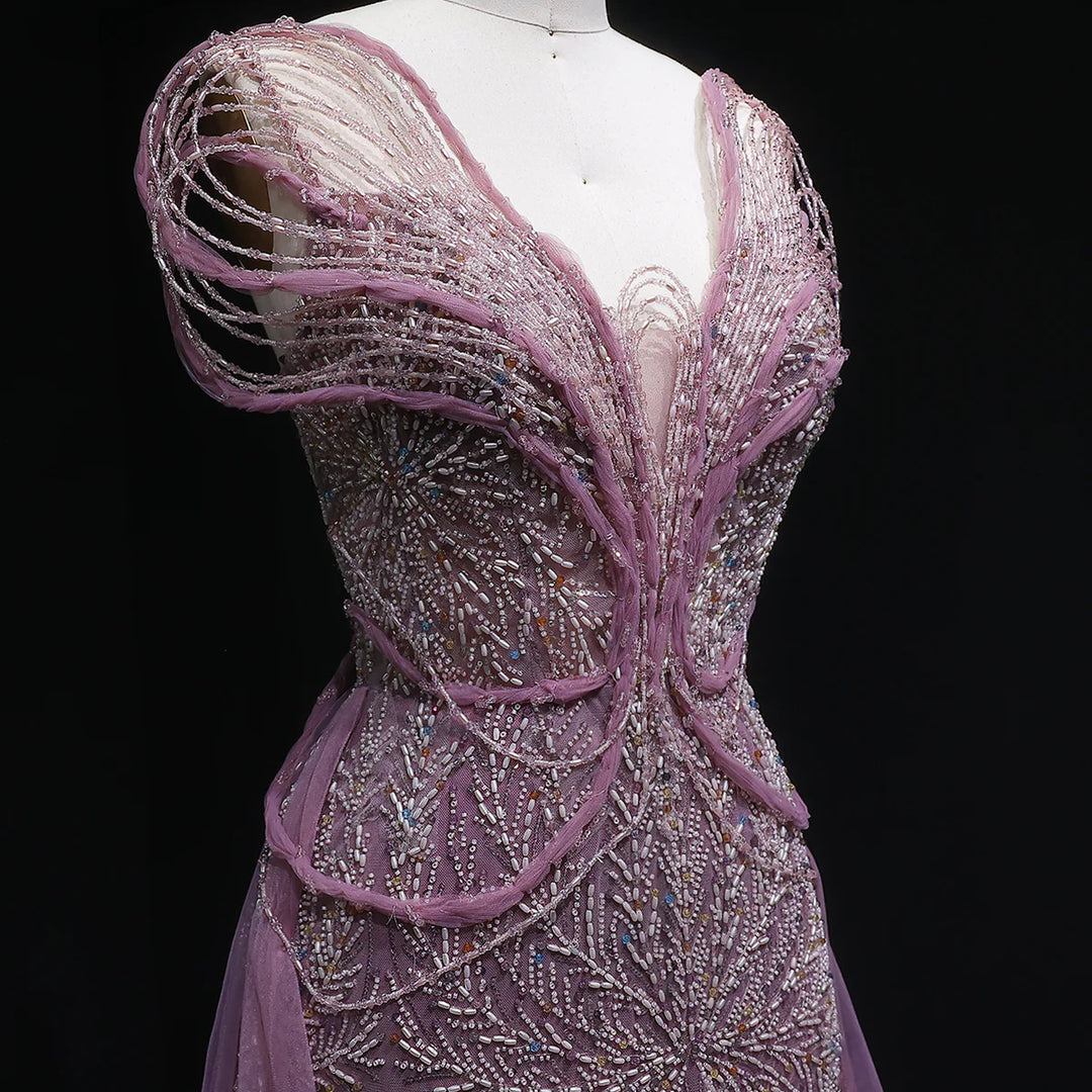 Luxury Pink Crystal Beaded Prom Dress with OverSkirt SS718