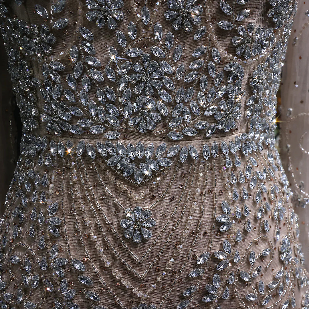 Luxury Pink Crystal Long Sleeve Prom Dress with Neckpiece SS181