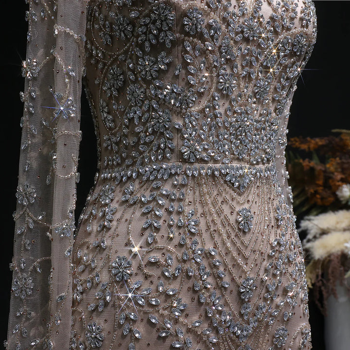 Luxury Pink Crystal Long Sleeve Prom Dress with Neckpiece SS181