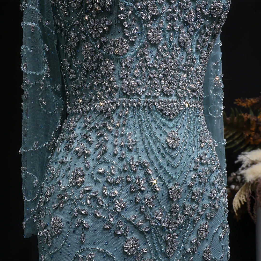 Luxury Pink Crystal Long Sleeve Prom Dress with Neckpiece SS181