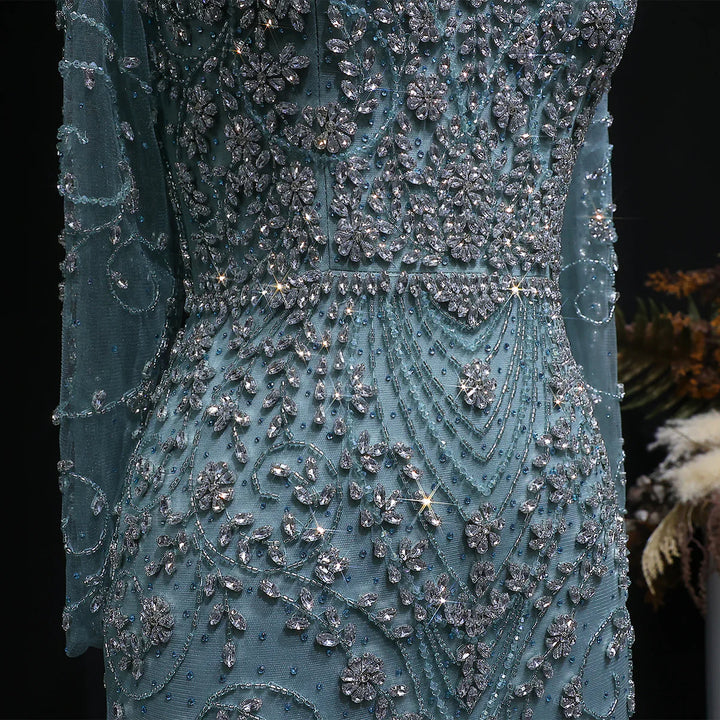 Luxury Pink Crystal Long Sleeve Prom Dress with Neckpiece SS181