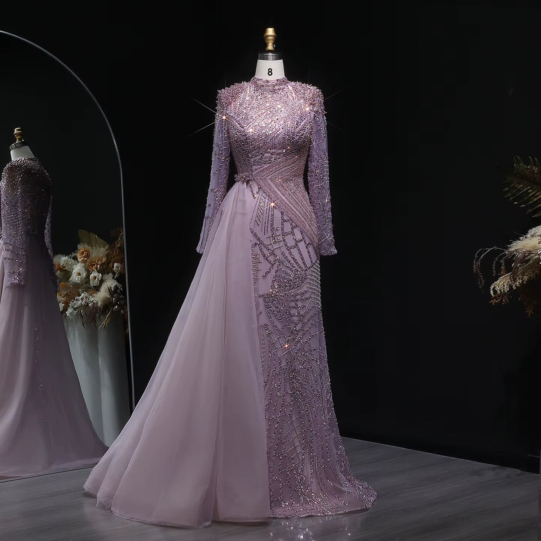 Luxury Beaded Evening Dress with Flowing Overskirt SS064