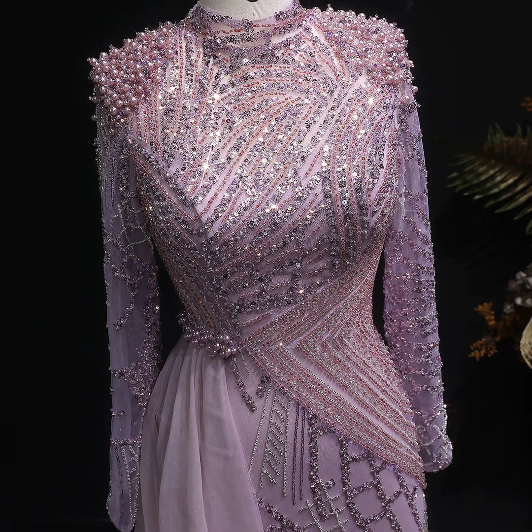 Luxury Beaded Evening Dress with Flowing Overskirt SS064