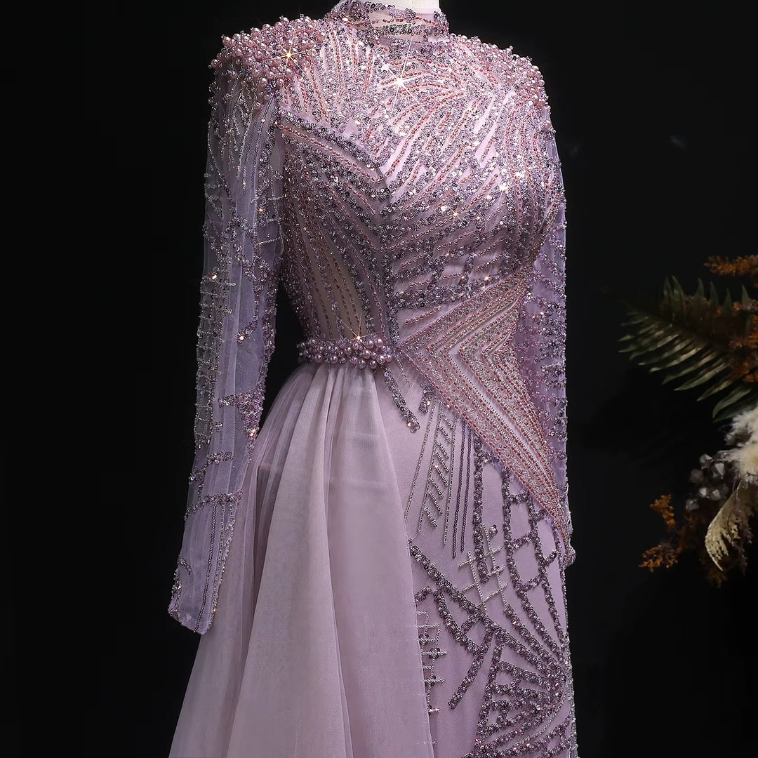 Luxury Beaded Evening Dress with Flowing Overskirt SS064