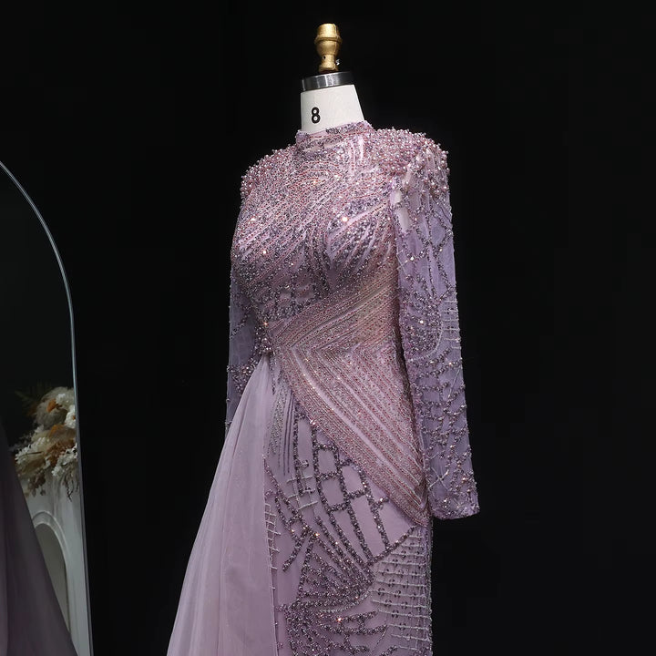 Luxury Beaded Evening Dress with Flowing Overskirt SS064