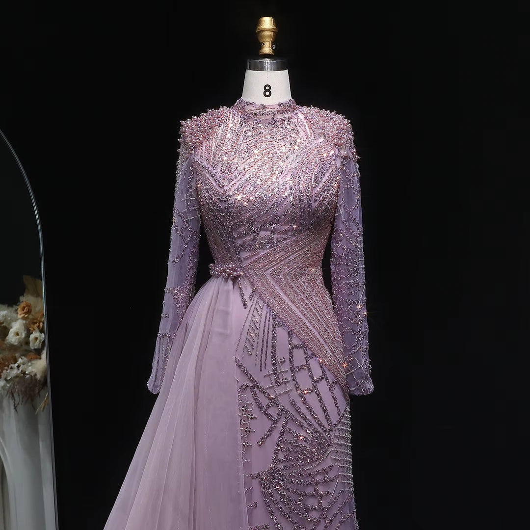Luxury Beaded Evening Dress with Flowing Overskirt SS064