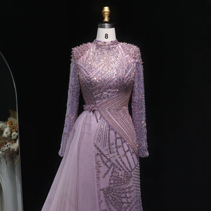 Luxury Beaded Evening Dress with Flowing Overskirt SS064